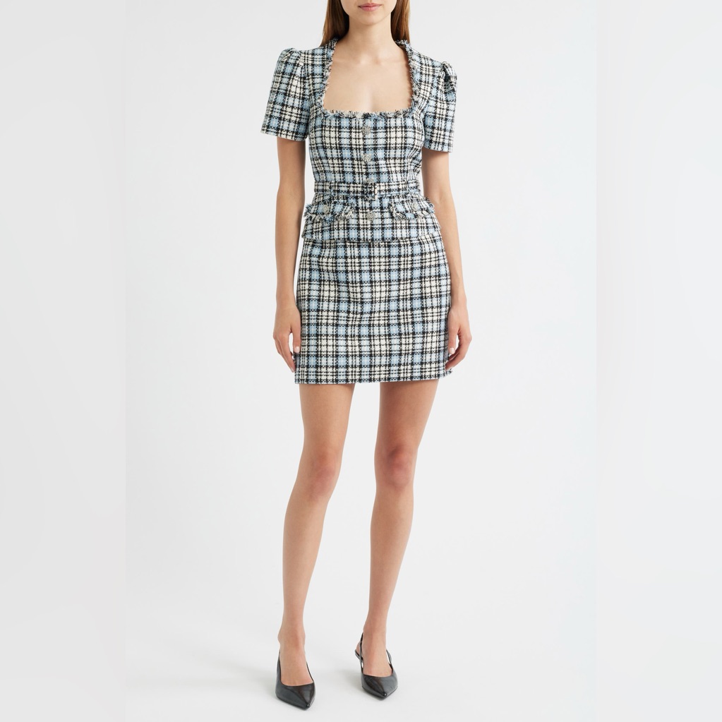 Likely-Sz 10-Cecelia Plaid Puff Sleeve Belted Tweed Dress Never Worn W/Tags